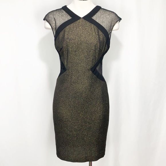 BADGLEY MISCHKA Collection Gold Cut Out Dress size 4 - Picture 1 of 9
